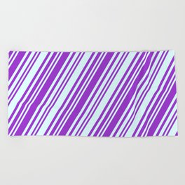 [ Thumbnail: Dark Orchid & Light Cyan Colored Stripes/Lines Pattern Beach Towel ]