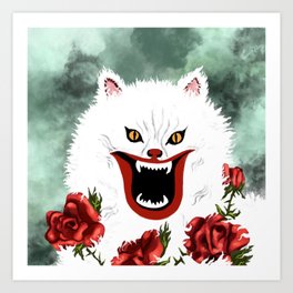 House Movie Cat Portrait with Roses  Art Print