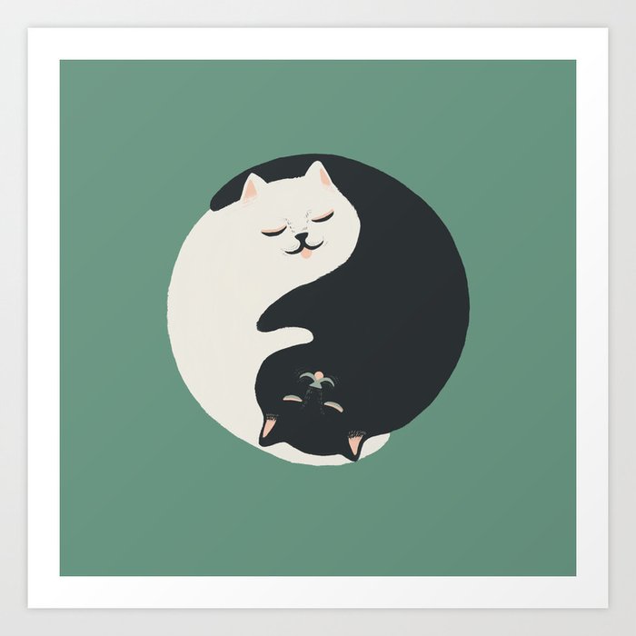 Hidden cat 26g Green yin yang hug Art Print