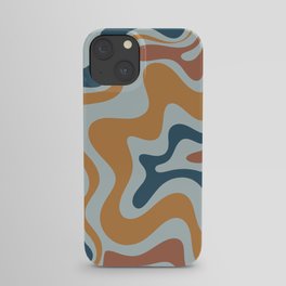 Retro Liquid Swirl Abstract Pattern Light Blue Ochre Rust  iPhone Case