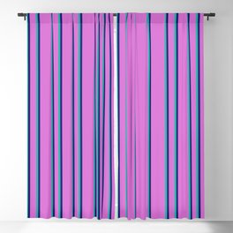 [ Thumbnail: Orchid, Midnight Blue, and Light Sea Green Colored Striped Pattern Blackout Curtain ]