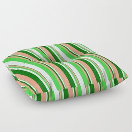 [ Thumbnail: Dark Green, Dark Salmon, Lime Green, and Light Cyan Colored Striped/Lined Pattern Floor Pillow ]