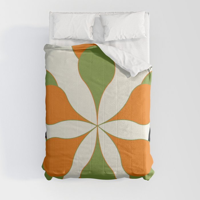 Mid-Century Modern Art 1.4 - Green & Orange Flower Comforter