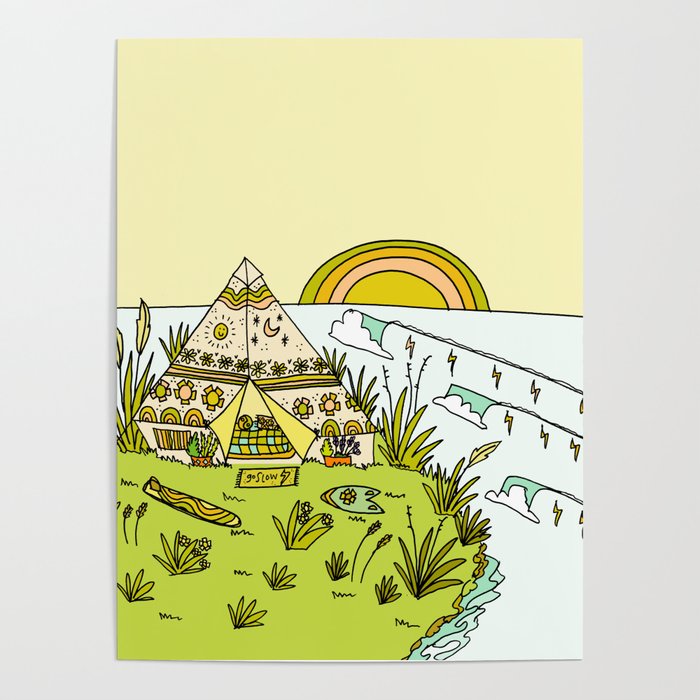 teepee living simply in paradise // retro surf art by surfy birdy Poster