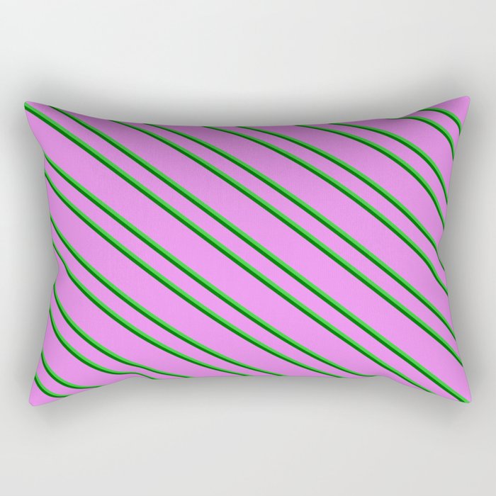 Violet, Lime Green & Dark Green Colored Pattern of Stripes Rectangular Pillow