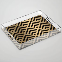 Gold and Black geometric art deco diamond pattern Acrylic Tray