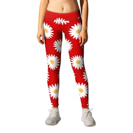 Daisy red pattern Leggings | Daisies, Pinup, Nature, Pattern, Digital, Graphicdesign, Flowers, Floral, Red, Flower 