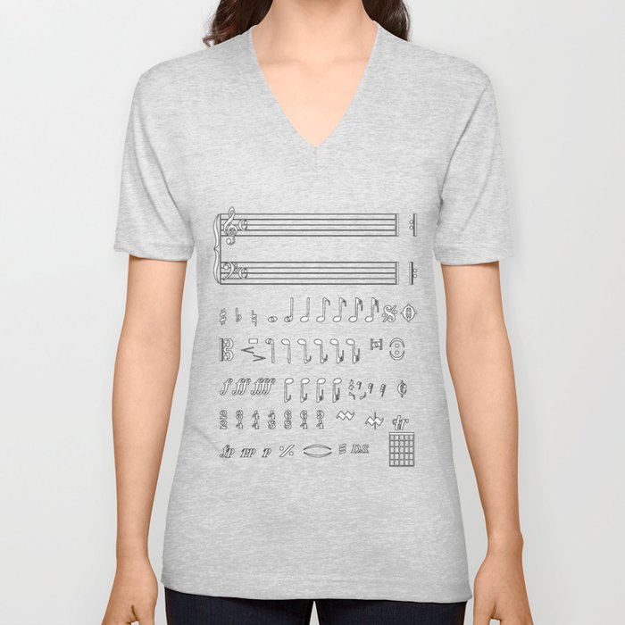 Musical Notation Negative V Neck T Shirt
