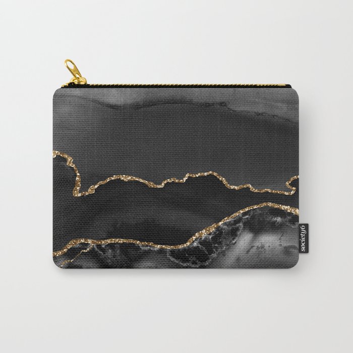 Darkness Black and Gold Agate Carry-All Pouch