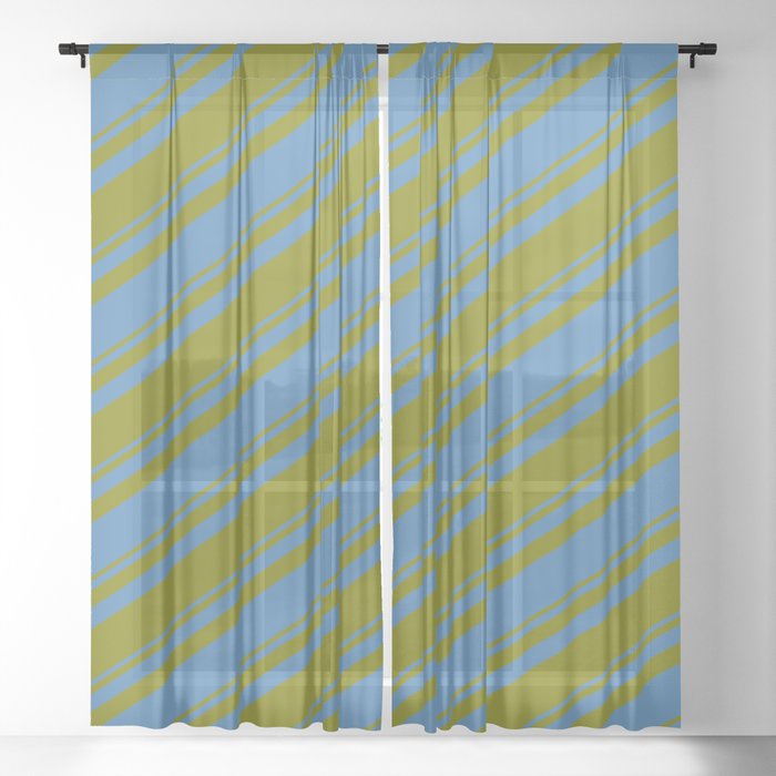 Blue and Green Colored Striped Pattern Sheer Curtain
