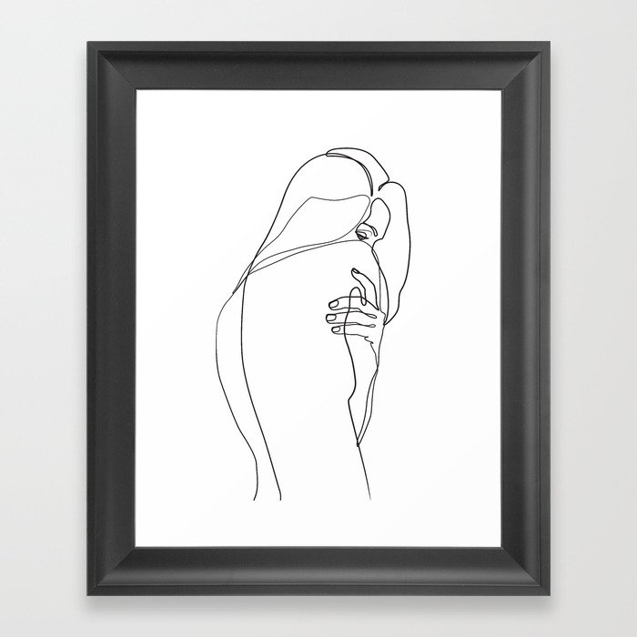 Woman line drawing, minimal single line art Framed Art Print