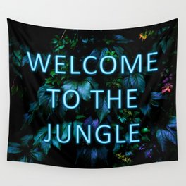 Welcome to the Jungle - Neon Typography Wall Tapestry