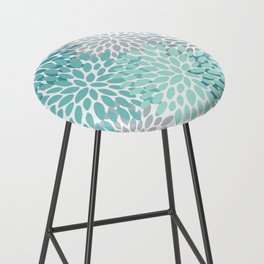 Floral Pattern, Aqua, Teal, Turquoise and Gray Bar Stool
