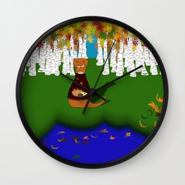 Oliver The Otter at River Wolf Lake in Autumn Wall Clock