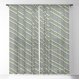 [ Thumbnail: Dim Grey, Beige & Dark Green Colored Striped/Lined Pattern Sheer Curtain ]