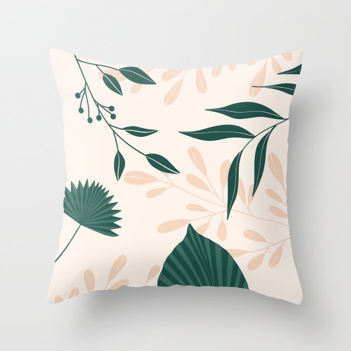 Green Terracotta Botanical Illustration Throw Pillow