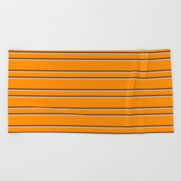 [ Thumbnail: Dark Orange, Brown & Tan Colored Lined/Striped Pattern Beach Towel ]