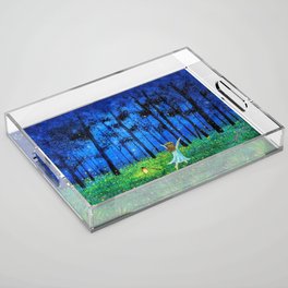Fireflies in forest and a little girl Acrylic Tray