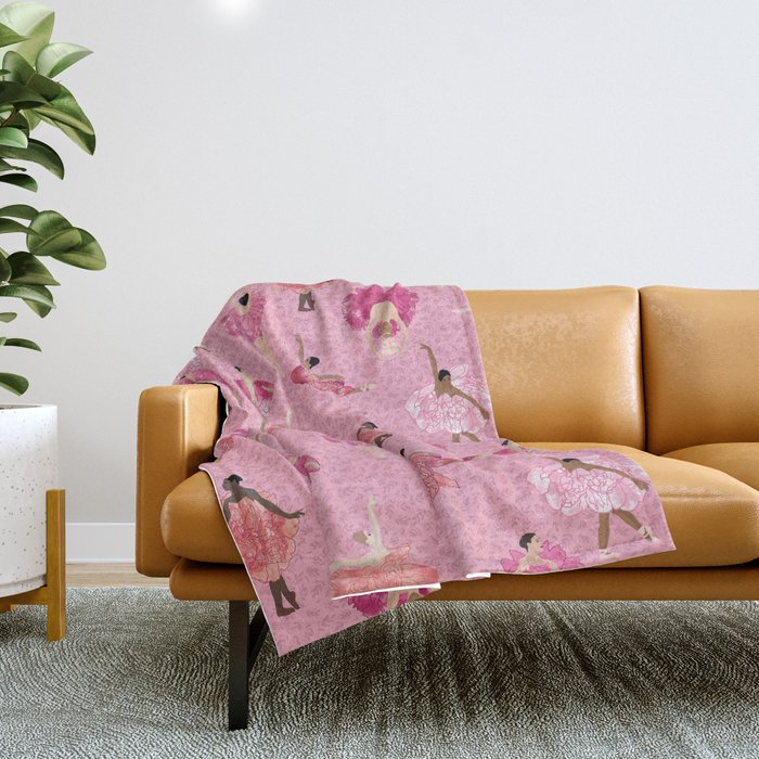 Dance of the Peony flowers - pink background Throw Blanket