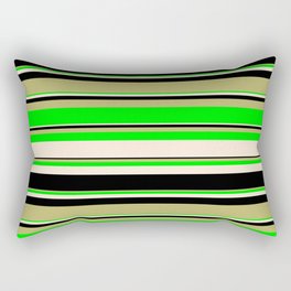 [ Thumbnail: Dark Khaki, Lime, Beige, and Black Colored Striped Pattern Rectangular Pillow ]