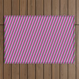 [ Thumbnail: Blue, Light Pink, Fuchsia & Green Colored Pattern of Stripes Outdoor Rug ]