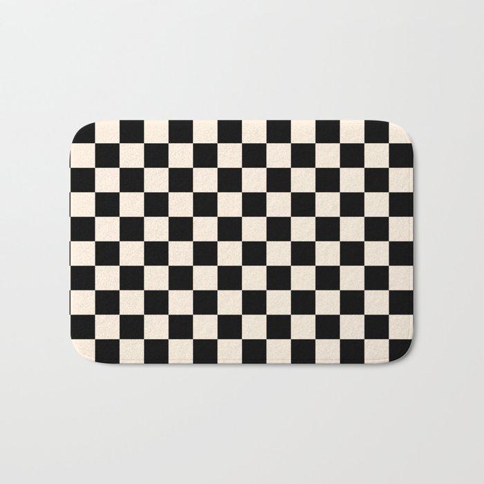 Checkerboard Mini Check Pattern in Black and Almond Cream Bath Mat