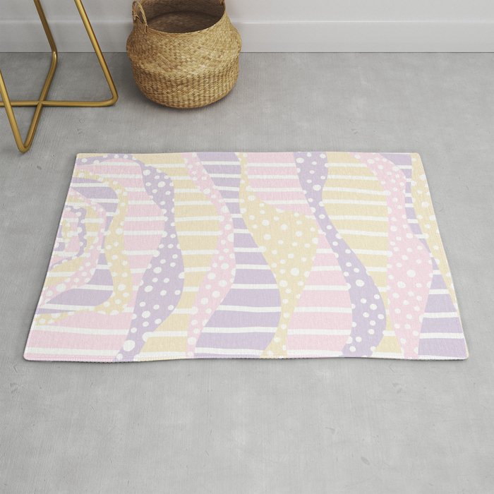 Spots and Stripes 2 - Pastel Pink, Yellow and Purple Rug