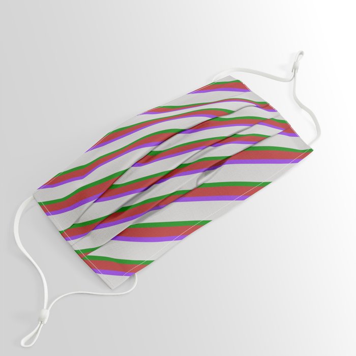 Red, Purple, Light Grey & Green Colored Lines Pattern Face Mask