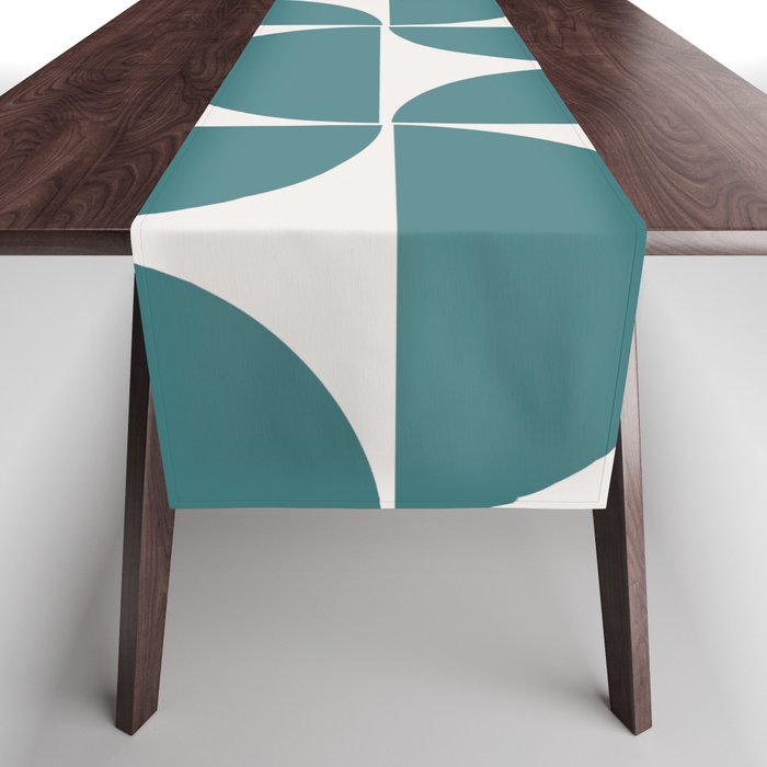 Mid century modern geometric Teal blue Table Runner