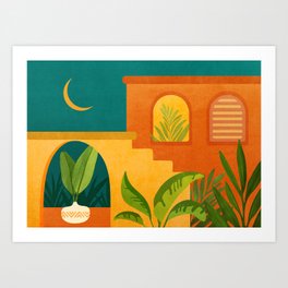 Moonlight Villa Colorful Landscape Art Print