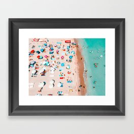 Coastal Beach Print, Aerial Ocean Beach Art Print, Summer Umbrellas On Beach, Holiday Time, Hot Sand Framed Art Print