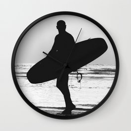 Surfer in black and white Wall Clock