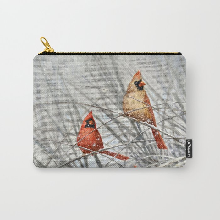 Cardinal Couple in Winter Carry-All Pouch