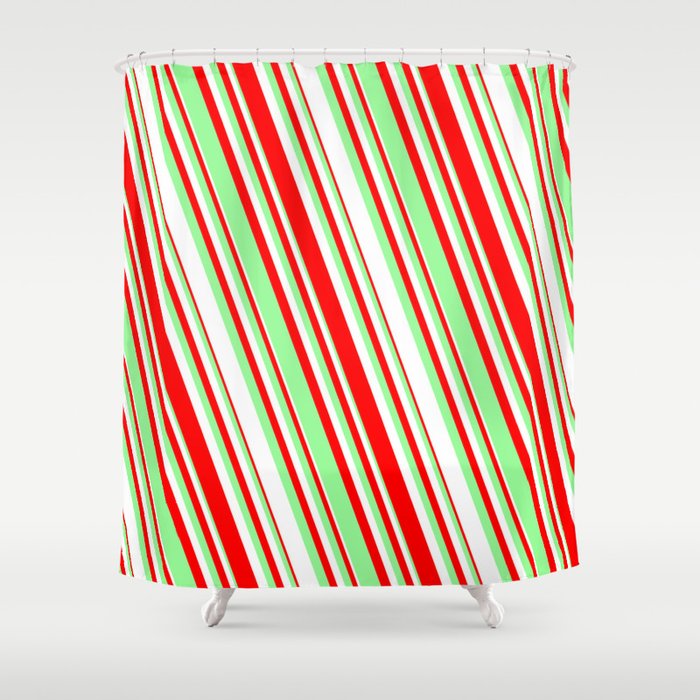 Red, Green & White Colored Striped/Lined Pattern Shower Curtain