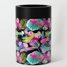 Watercolor Tropical Floral Painting  Can Cooler