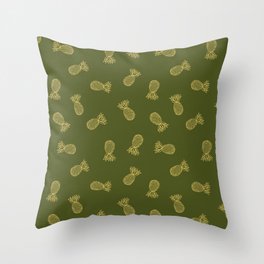 Yellow Pineapple Ink on Olive Green Throw Pillow