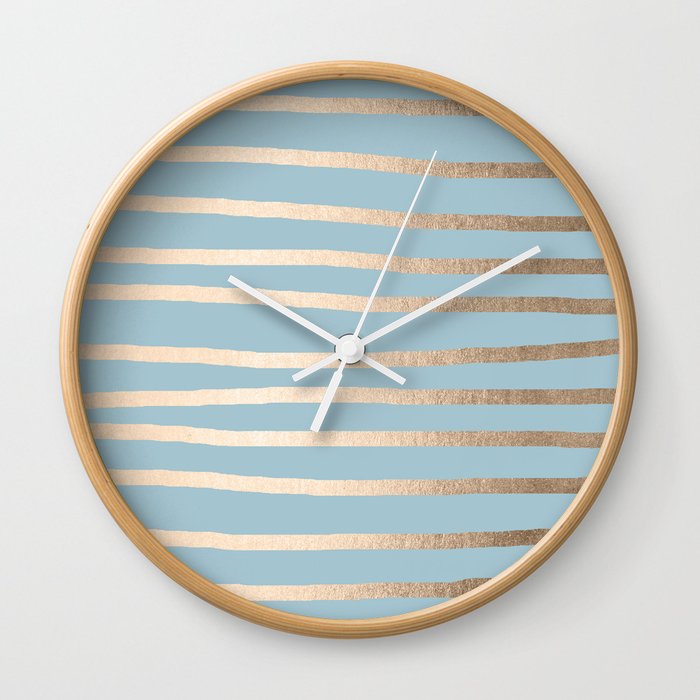 Abstract Drawn Stripes Gold Tropical Ocean Sea Blue Wall Clock