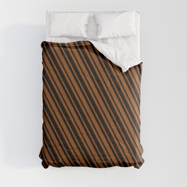 [ Thumbnail: Black and Brown Colored Stripes Pattern Comforter ]