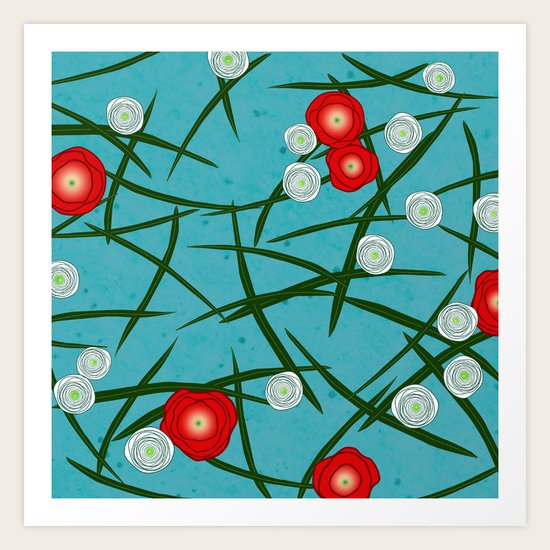 Japenese Water Flowers Pattern Art Print