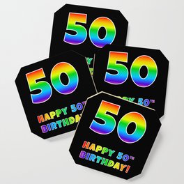 [ Thumbnail: HAPPY 50TH BIRTHDAY - Multicolored Rainbow Spectrum Gradient Coaster ]