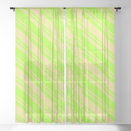 [ Thumbnail: Light Green and Tan Colored Striped/Lined Pattern Sheer Curtain ]