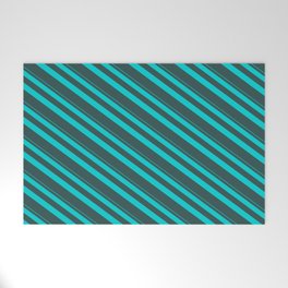 [ Thumbnail: Dark Turquoise & Dark Slate Gray Colored Lined Pattern Welcome Mat ]