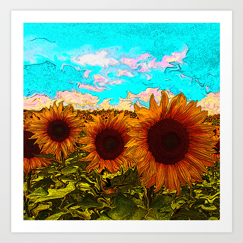 Happy Days Sunflower Art Landscape Painting Art Print By