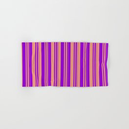 [ Thumbnail: Dark Salmon and Dark Violet Colored Lined/Striped Pattern Hand & Bath Towel ]