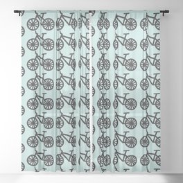 Bicycle Lover Cyclist Blue Print Pattern Sheer Curtain