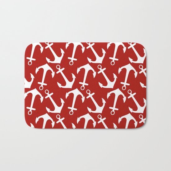 Maritime Nautical Red and White Anchor Pattern - Anchors on #Society6 Bath Mat