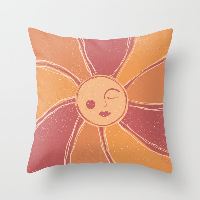 Retro Orange Mystic Sun Throw Pillow