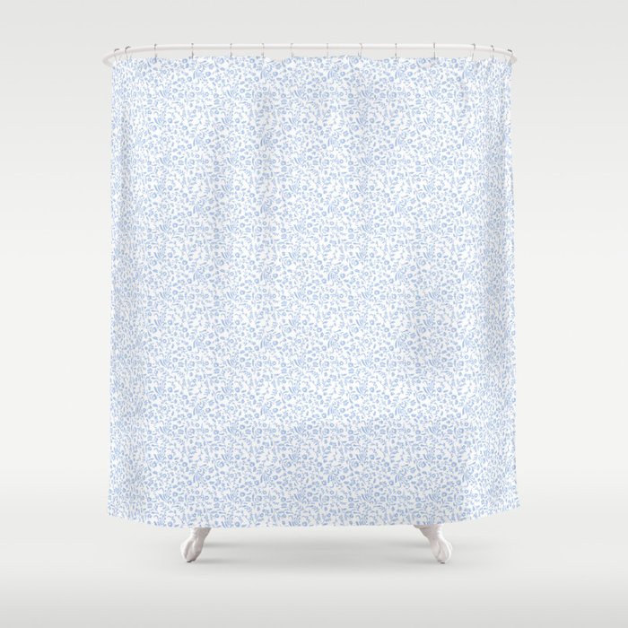 Ditsy Toile Floral Blue and White Shower Curtain