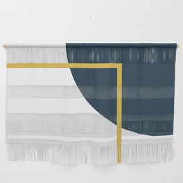Fusion Minimalist Geometric Abstract in Mustard Yellow, Navy Blue, and White Wall Hanging