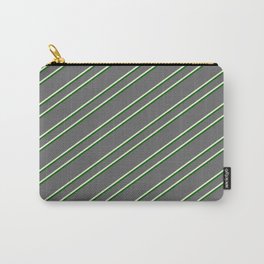 [ Thumbnail: Dim Gray, Beige & Dark Green Colored Pattern of Stripes Carry-All Pouch ]
